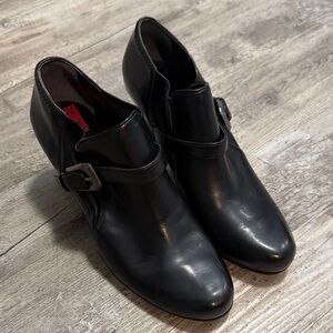 Franco Sarto Black Leather Ankle Booties with Buckle